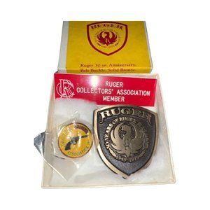 Ruger Brass Belt Buckle 30 Year Anniversary 1949-1979 Vintage Firearms Pin Gift